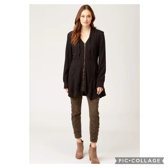 XCVI Fleece Mercantile Tencel & Cotton Black Zip Jacket Size M - Picture 2 of 13